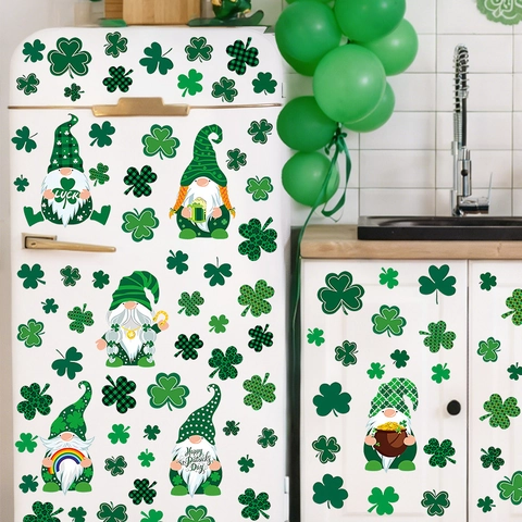 St Patricks Day Wandsticker Wichtel Kleeblatt Fensterbilder PVC Wasserdicht Grün Glück Dekoration Für Zuhause Wohnzimmer Glas