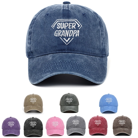 Vintage Washed Cotton Baseball Cap With Super Grandpa Embroidery Adjustable Distressed Sun Hat For Men Women Gift