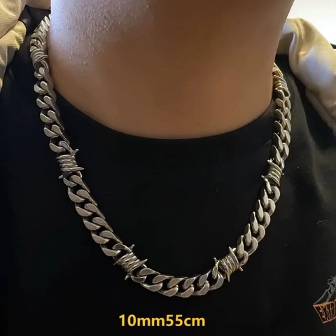 Stainless Steel Barbed Wire Thorns Necklace Hip Hop Punk Streetwear Cuban Chain Jewelry For Men Women