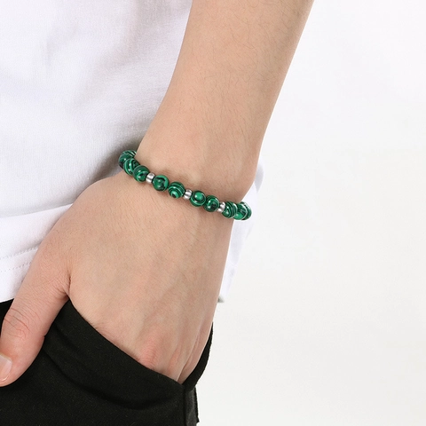 Bracciale Con Perline In Pietra Naturale Agata Opaca Occhio Di Tigre Distanziatori Acciaio Inossidabile Elastico Unisex