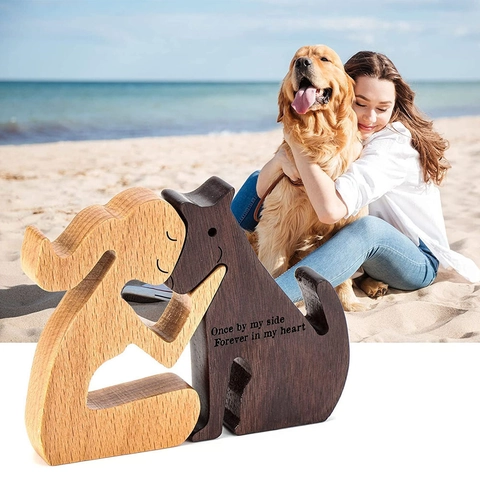 Wooden Dog Memorial Figurine Handmade Carved Sculpture Home Decor Gift For Dog Lovers Heartwarming Desktop Decoration