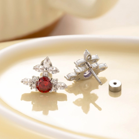 Cross Saturn Cubic Zirconia Ear Stud Titanium Steel Jewelry With Stainless Steel Earring Post Flat Back Screw Piercing