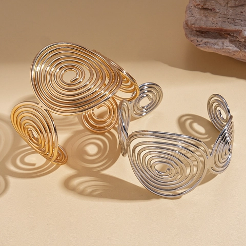 Bracciale Rigido Aperto Spirale Vortice Geometrico Lega Metallo Lucidato Gioiello Dichiarazione Esagerata Donne