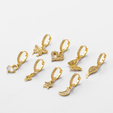 Helix Piercing Ohrring Kupfer Zirkonia Stern Mond Herz Schmetterling Flügel Anhänger Einzelner Creolen Damen