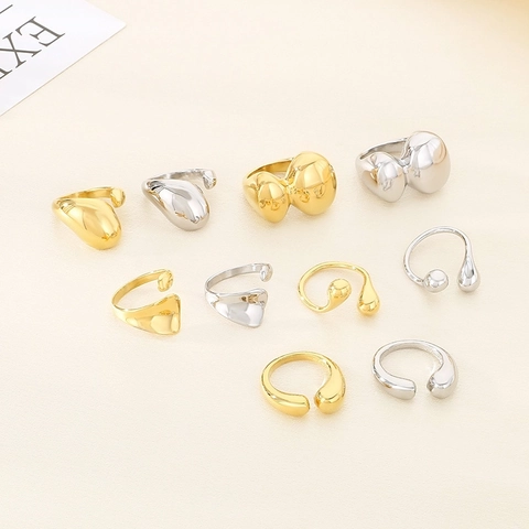 Anello Aperto Irregolare Minimalista Geometrico Metallo Liquido Lucidato Acciaio Al Titanio Placcato Oro Gioielli Donna