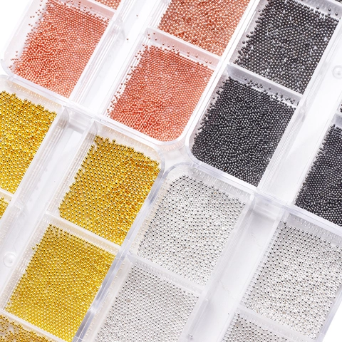 Cuentas De Acero Para Arte De Uñas De Metal Tamaños Mixtos Oro Plata Oro Rosa Gunmetal Caviar Para Decoraciones De Manicura DIY Novedad