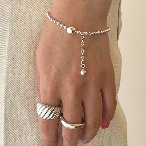 Bracciale Con Perline Tonde In Argento Sterling 925 Con Catena Di Estensione Regolabile Gioielli Di Moda Minimalisti Da Donna