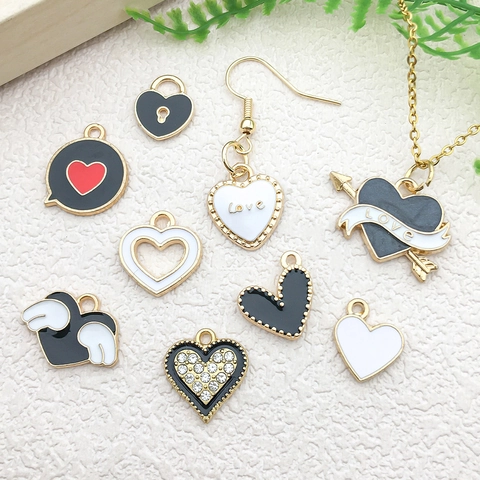 Heart Enamel Alloy Pendants Hollow Wings Love Letter Key Lock For DIY Jewelry Making Necklaces Bracelets Romantic Style