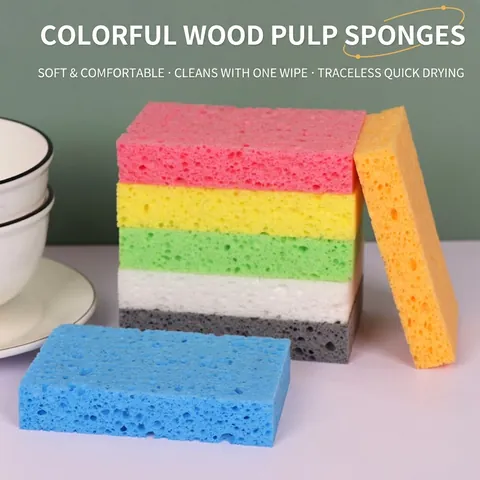 Esponja De Limpieza De Cocina Celulosa Algodón De Pulpa De Madera Estropajo Absorbente Sin Aceite Poroso Colorido