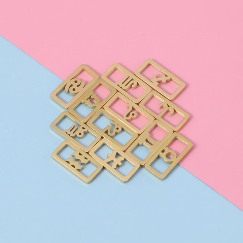 Colgantes Signo Del Zodiaco De Acero Inoxidable Rectangular Hueco Símbolos De Constelaciones Accesorios De Joyería DIY Minimalista