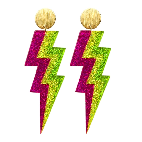 Retro Nineties Style Lightning Bolt Cassette Tape Radio Dangle Earrings Acrylic Glitter Neon Jewelry For Women Party Wear