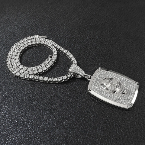 Hip Hop Totenkopf Anhänger Halskette Legierung Straß Besetzt Square Plaque Tennis Kette Punk Rock Schmuck