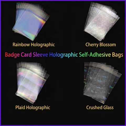 Holographic Laser Self Adhesive Bags Plastic Transparent Resealable Badge Card Protection Sleeve For Postcards Tickets