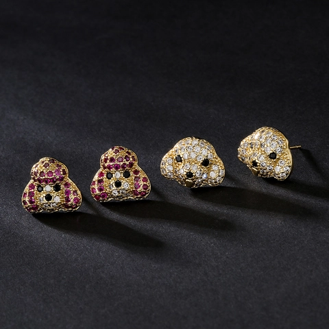 Pudel Hund Ohrstecker Kupfer Mikro Pave Zirkonia 18K Vergoldet Tierform Süßer Schmuck Für Damen