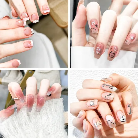 Sweet Press On Nails ABS Plastic Artificial Nails Heart Star Pattern For Women Elegant Daily Manicure Decorative False Nails