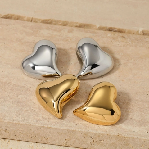 Orecchini A Lobo Cuore Bombato Acciaio Inossidabile 3D Geometrico Lucidato A Specchio Gioielli Minimalisti Per Donna