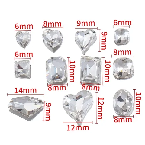 Clear Crystal Glass Rhinestones Pointed Back Irregular Shapes Heart Square Gems For Nail Art Jewelry Making DIY Crafts