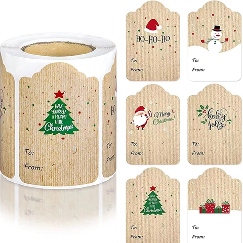 Etiquetas De Regalo Navidad Papel Kraft Autoadhesivas Para De Pegatinas Decorativas Para Envolver