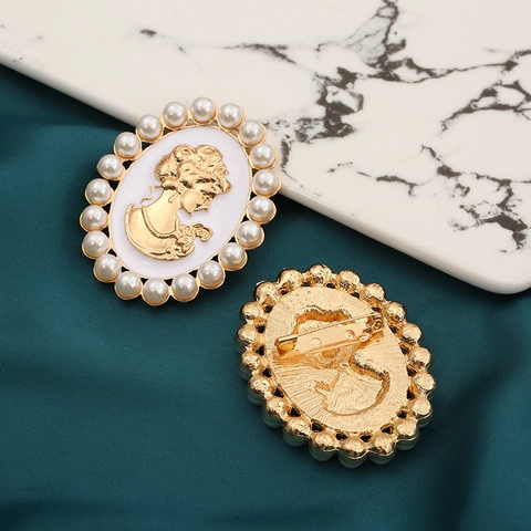 Spilla Ritratto In Rilievo Vintage Cameo Lega Smalto Con Finta Perla Artificial Elegante Stile Palazzo Accessorio Spillo