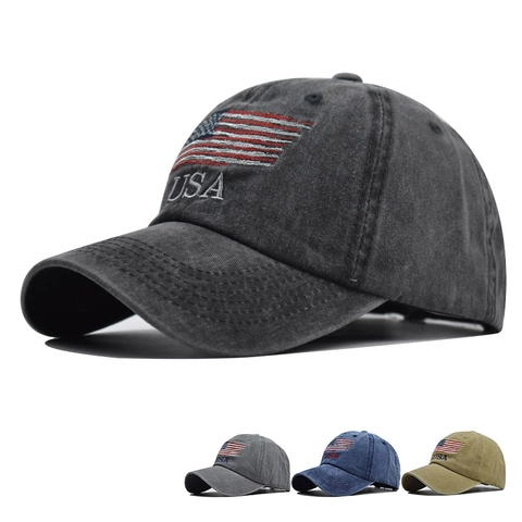 Casquette De Baseball En Coton Lavé Vintage Drapeau Américain USA Brodé Chapeau De Soleil Réglable Style Vieilli