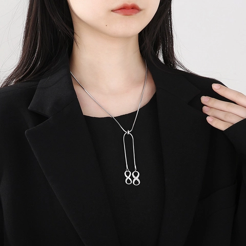Stainless Steel Infinity Pendant Necklace Adjustable Slider Snake Chain Y Lariat Fashion Minimalist Jewelry Women