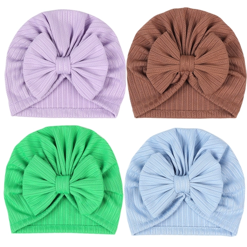 Baby Turban Hat Soft Ribbed Knit Beanie With Large Bow Elastic Headwrap For Newborn Infant Toddler Boys Girls