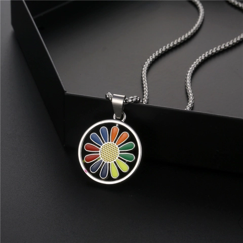 Collar Con Colgante De Girasol Giratorio Aleación Esmalte Colorido Margarita Joyas Dulces