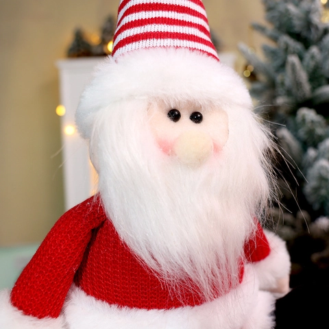 Adornos De Muñeco De Peluche Papá Noel Muñeco De Nieve Tela De Punto Piel Sintética Postura Sentada Decoración Hogar