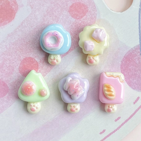 Mini Harz Eis Am Stiel Donut Brot Charms Mit Katzenpfote DIY Flatback Cabochons Für Handyhüllen Haarklammer Dekor