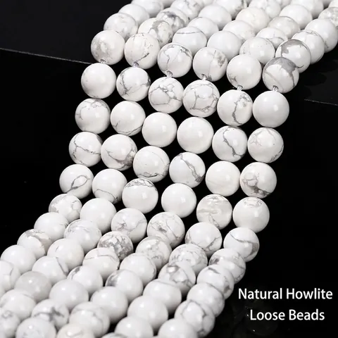Natural Howlite White Turquoise Round Loose Beads Polished Matte Marble Texture Gemstone For DIY Jewelry Making