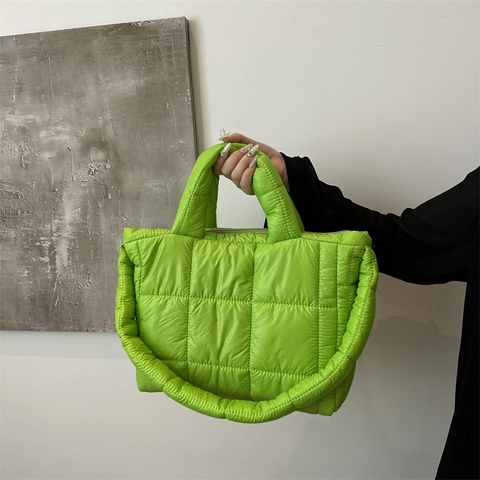 Women Quilted Puffer Tote Bag Nylon Large Capacity Shoulder Crossbody Bag Casual Streetwear Chic Padded Bag