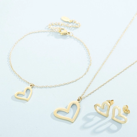 Collar Pulsera Pendientes Con Colgante De Corazón Hueco Acero Inoxidable Joyería Minimalista Para Mujeres Niñas
