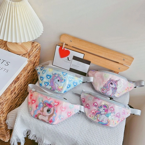 Kids Unicorn Waist Bag PVC Cute Fashion Cartoon Chest Bag With Adjustable Strap For Girls Daily Matching Lightweight