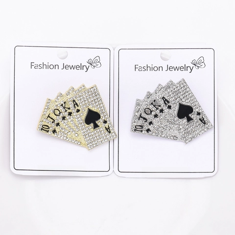 Spilla Poker Royal Flush in Lega con Strass Oro Argento Galvanizzato Carte da Gioco Spilla per Revers Abito Gioielli Unisex