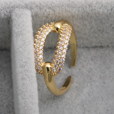 Geometric Oval Chain Link Copper Ring Micro Pave Zircon Adjustable Fashion Jewelry Women