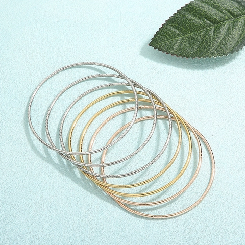 Stainless Steel Bangle Bracelets Geometric Textured Stackable Fashion Jewelry For Women Elegant Ethnic Style
