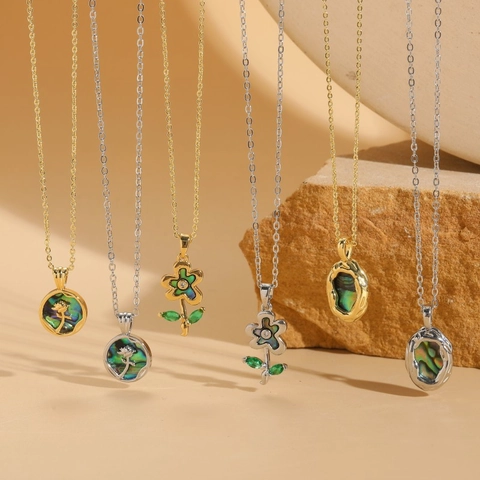 Abalone Muschel Zirkonia Anhänger Halskette Für Damen Kupfer Gold Silber Plattiert Blume Rose Oval Choker Ins Stil Schmuck Geschenk