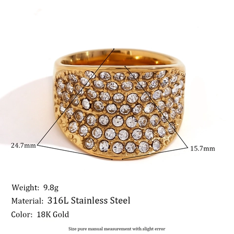 Anello Concavo Largo In Acciaio Inossidabile 316L Placcato Oro 18K Micro Pavè Rhinestones Gioielli Di Moda Retro Donna