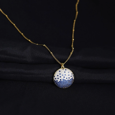 Elegante Koperen Zirconia Planeet Hanger Halsketting Sterrenhemel Blauw Wit Steen Goud Vergulde Ketting Mode Sieraden Dames