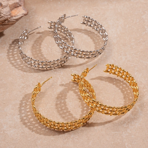 Braided Hollow Hoop Earrings With 925 Sterling Silver Earring Post Metallic Gold Plated Unique C Shaped Fashion Jewelry
