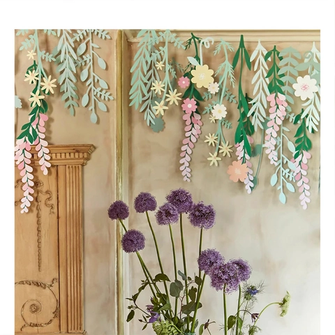 Blumen Blatt Girlande Banner Wasserdichtes Papier Doppelseitig Pflanze Hängende Dekoration Für Party Und Schaufenster