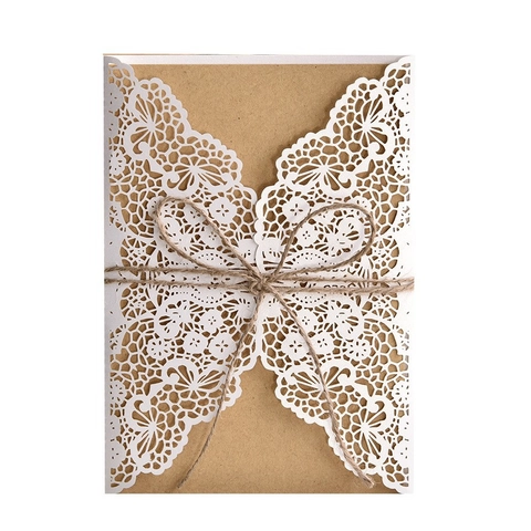Elegant Laser Cut Hollow Wedding Invitation Cards Cardstock Lace Floral Butterfly Greeting Card Kit For Anniversary Engagement Party