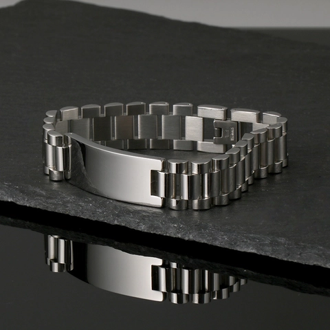 Herren Edelstahl Armband Uhrenarmband Gliederkette Glatte Blanko Platte Minimalistisch Poliert Punk Armreif
