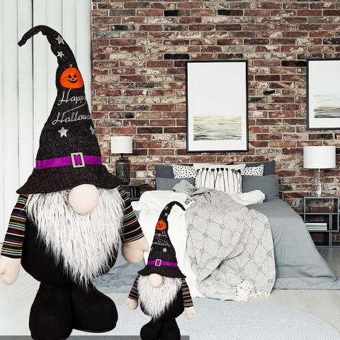 Halloween Zwerg Plüsch Ornament Mit LED Licht Gesichtlose Puppe Hexenhut Kürbis Desktop Dekoration Party Urlaub