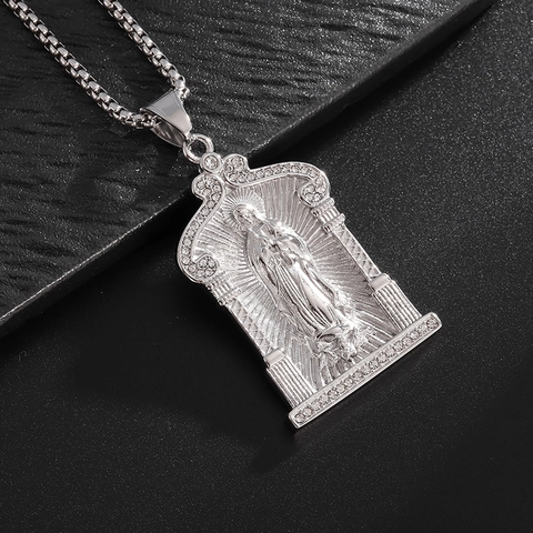 Collar Con Colgante De La Virgen María Estilo Hip Hop Acero De Titanio Chapado En Oro De 18K Joyería Religiosa