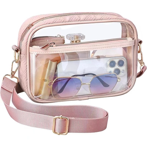 Clear Crossbody Bag PVC Quilted Stadium Approved Small Shoulder Purse For Women Concert Travel Transparent Handbag