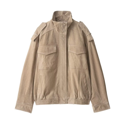 Veste En Daim Pour Femmes Col À Revers Zippé Manteau Utility Avec Poches Pattes D Épaule Ourlet Élastique Chic