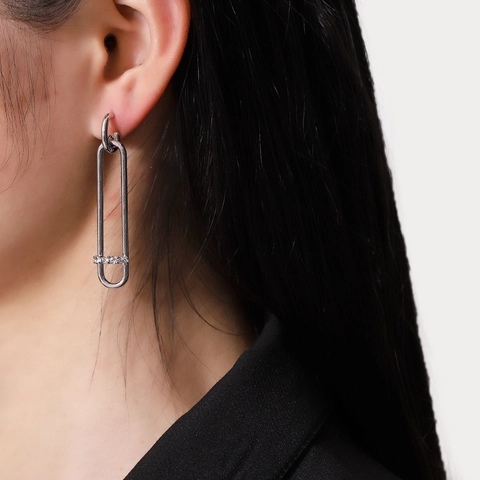 Minimalistische Sicherheitsnadel Ohrhänger Kupfer Zirkonia Eingelegt 925 Sterling Silber Stift Damen Eleganter Schmuck