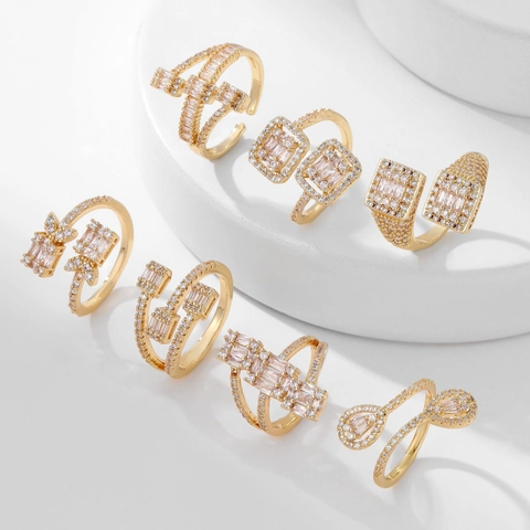 Anello Aperto Regolabile Rame Micro Pavè Zircone Geometrico Croce Goccia Gioielli Di Moda Di Lusso Per Donne