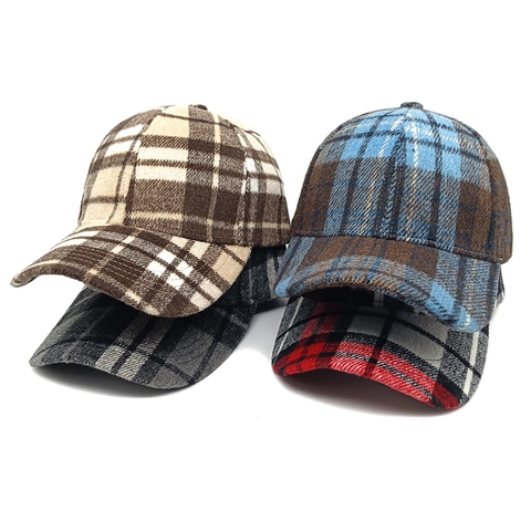 Classic Plaid Baseball Cap Polyester Tweed Texture Adjustable Curved Brim Warm Outdoor Sunshade Hat For Men Women